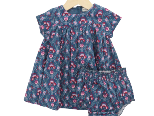 Blouse enfant Bouchara imprimée bleu et rose